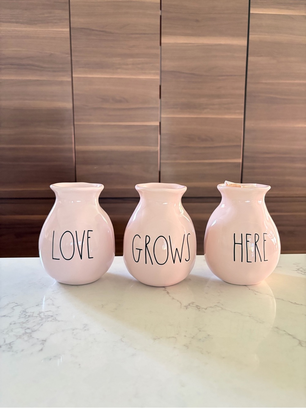 Rae Dunn Pink Ceramic 'Love Grows Here' Trio Vases